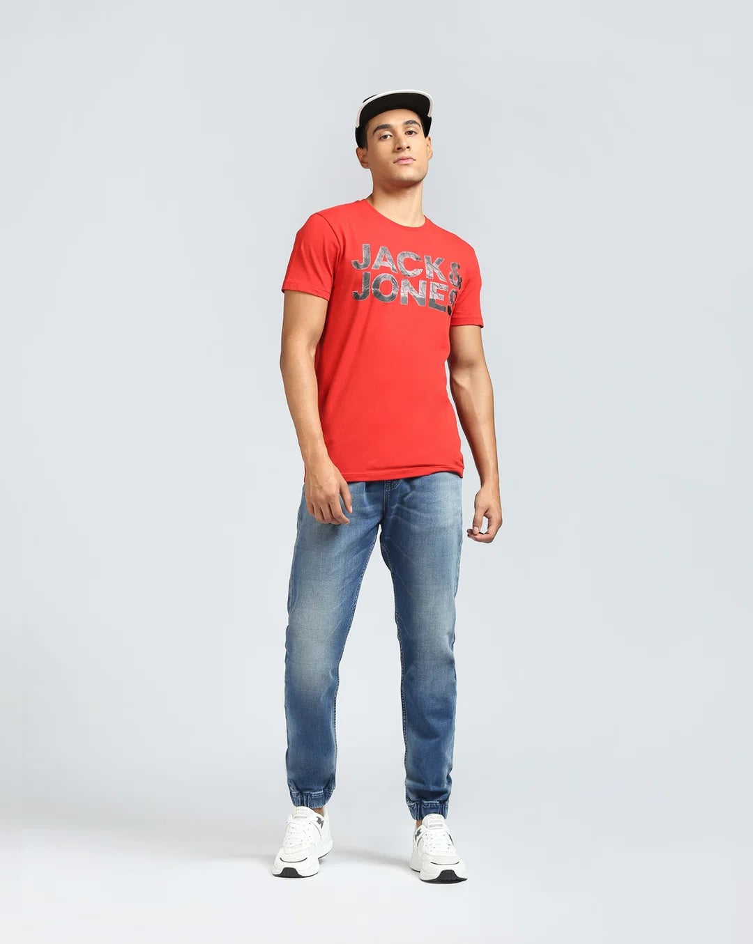 Jack & Jones Men's Graphic Logo Crew Neck Short Sleeve T-Shirt Dark Red Size Medium