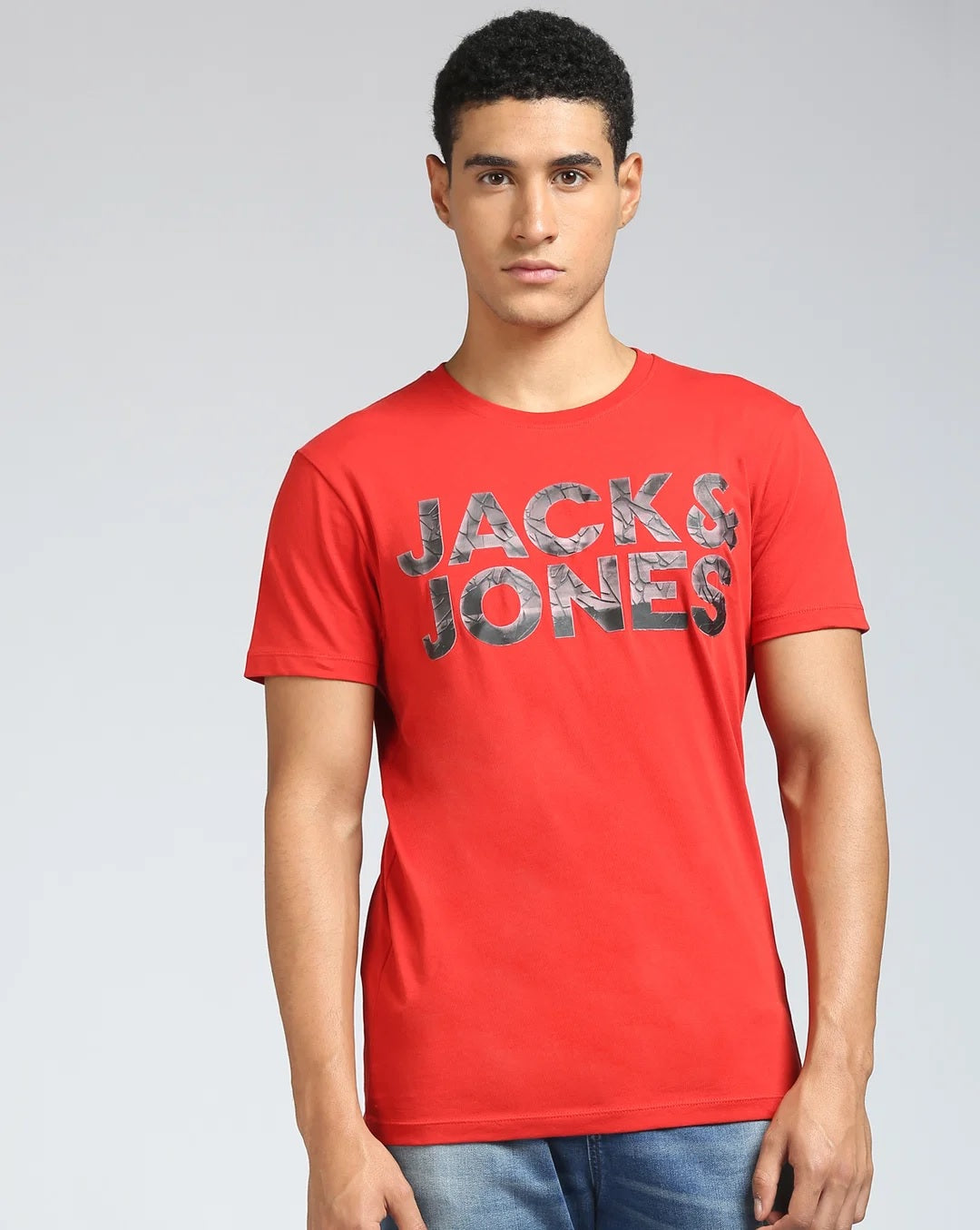 Jack & Jones Men's Graphic Logo Crew Neck Short Sleeve T-Shirt Dark Red Size Medium