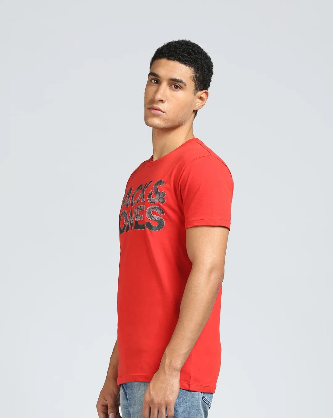 Jack & Jones Men's Graphic Logo Crew Neck Short Sleeve T-Shirt Dark Red Size Medium