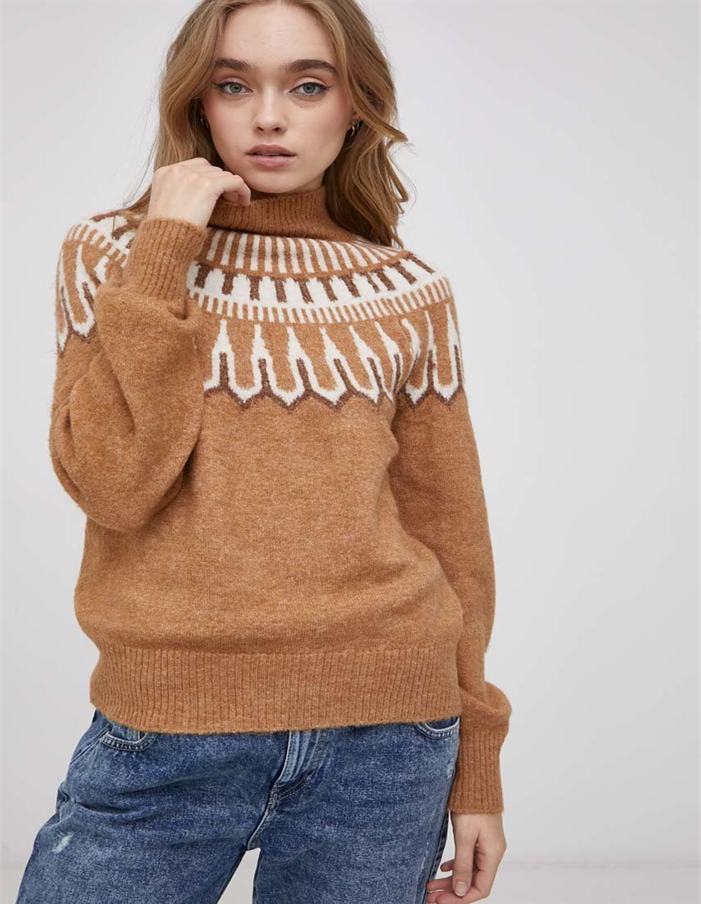 VERO MODA महिलाओं का अमोरा स्वेटर ब्राउन