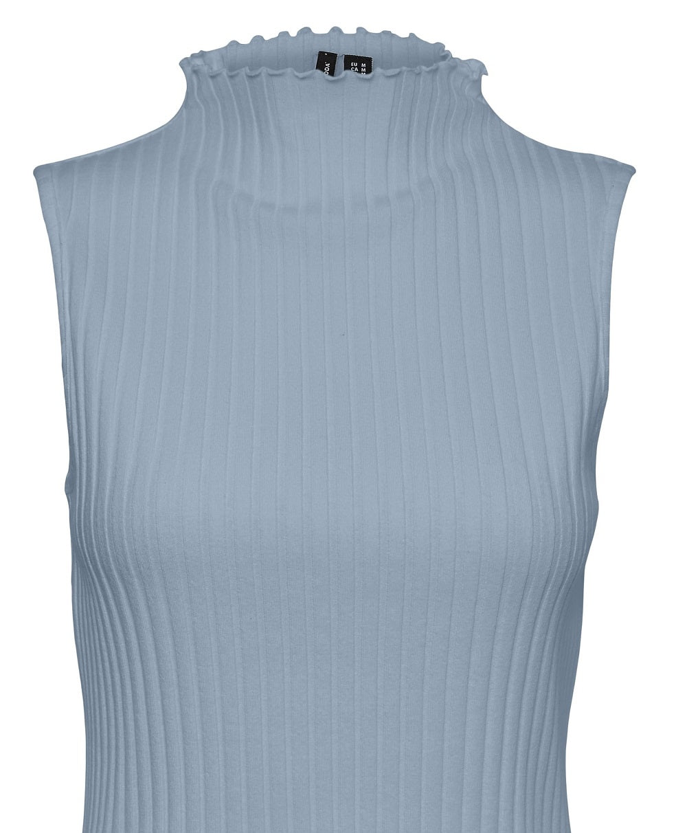 VERO MODA Women's Funnel Neck Sleeveless Rib Sweater Blue Size X-Small