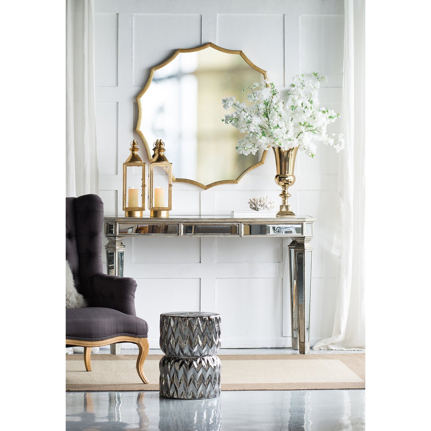 40" Round Sunburst Wall Mirror with Gold Finish