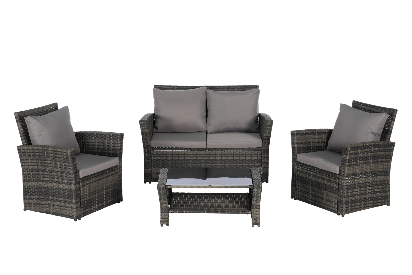 4 Pieces Outdoor Patio Furniture Sets Garden Rattan Chair Wicker Set
