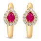 10K Yellow Gold Pear Cut Red Ruby 4x3 mm and 1/10 Cttw Round Diamond Huggy Earrings (I-J Color, I1-I2 Clarity)