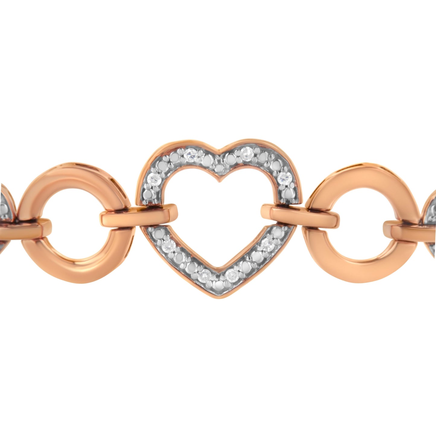 14K Rose Gold Plated .925 Sterling Silver Diamond Accent Circle and Heart Link Adjustable 6�������-10������� Bolo Bracelet