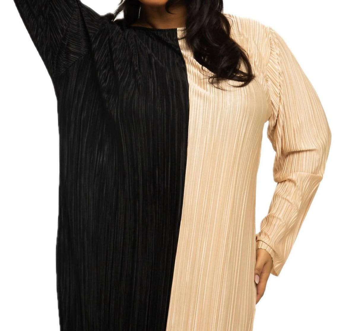Fashion Szn Curve - Long Sleeve Colour Block Midaxi Dress