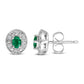 14K White Gold Oval Green Emerald and 1/10 Cttw Diamond Halo Stud Earrings  (I-J Color, I1-I2 Clarity)