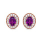 14K Rose Gold 7x5mm Oval Cut Garnet and 3/8 Cttw Round Diamond Halo Stud Earrings (G-H Color, SI1-SI2 Clarity)