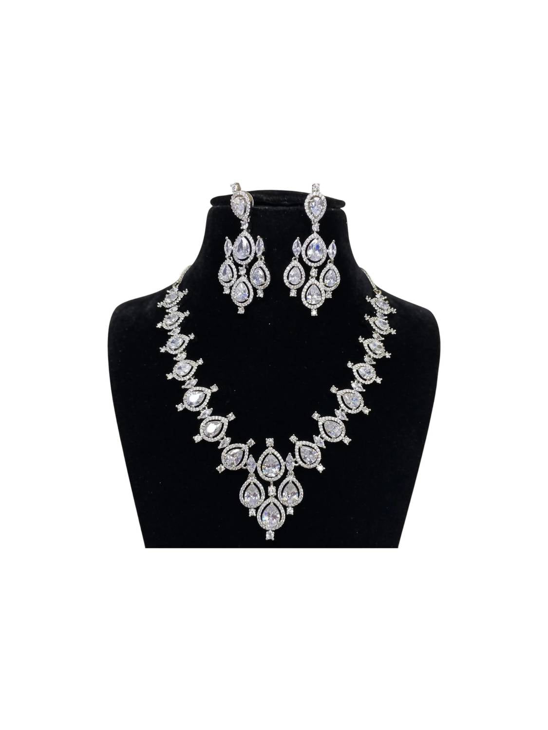 Zaalima Fashion - Women's Silver Plated Clear Cz Cubic Zirconia Set