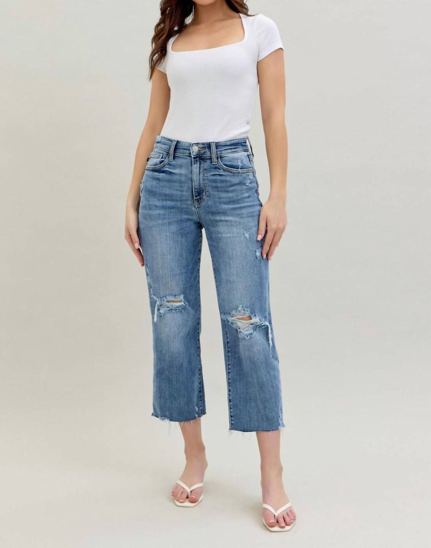 Judy Blue - High Waist Destroy Wide Leg Crop Denim Jeans