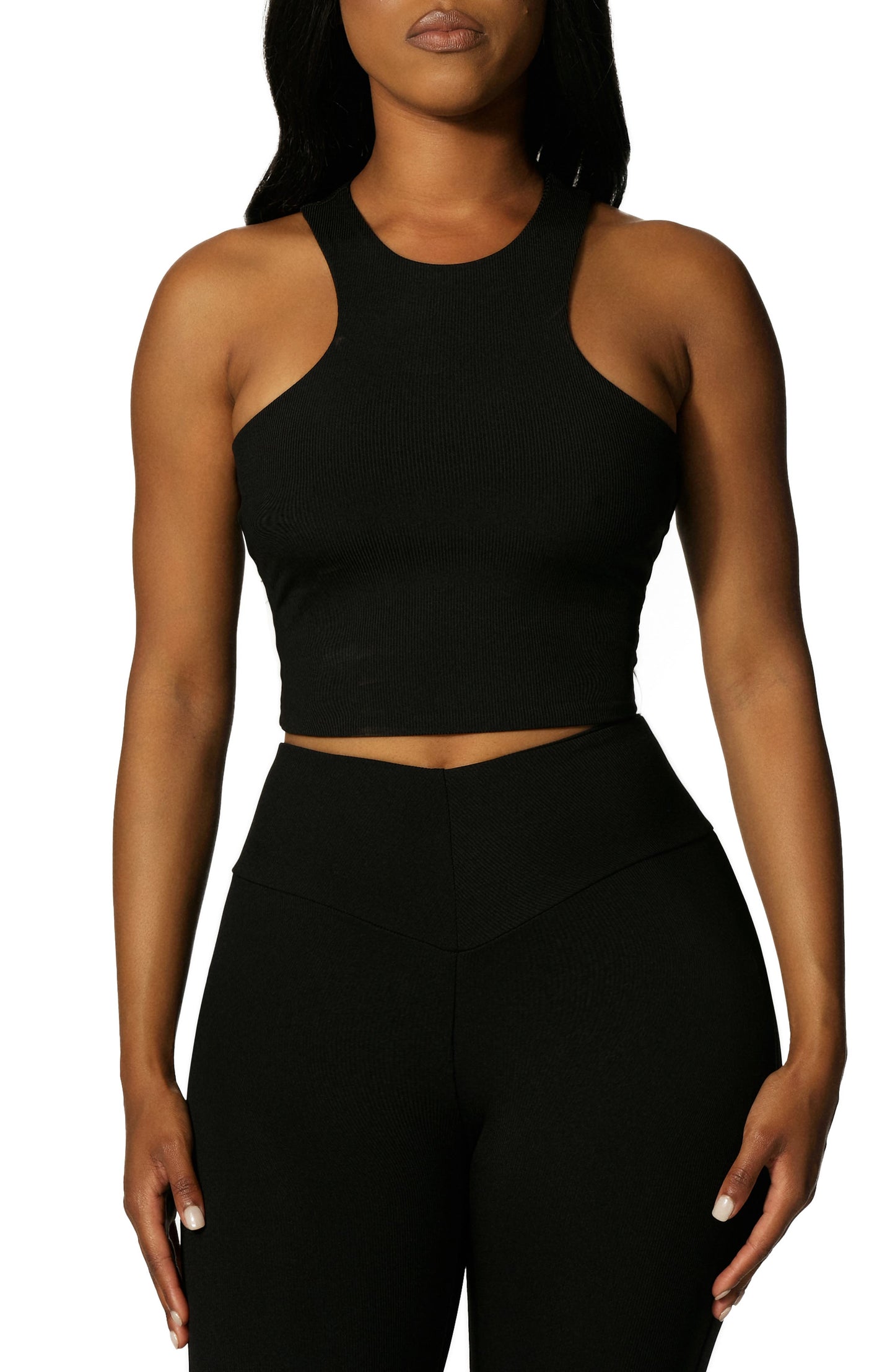 Naked Wardrobe Racerback Cropped Tank in Black, Size Medium