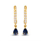 10K Yellow Gold Pear Blue Sapphire and 1/10 Cttw Diamond Drop and Dangle Huggy Hoop Earrings (H-I Color, I1-I2 Clarity)