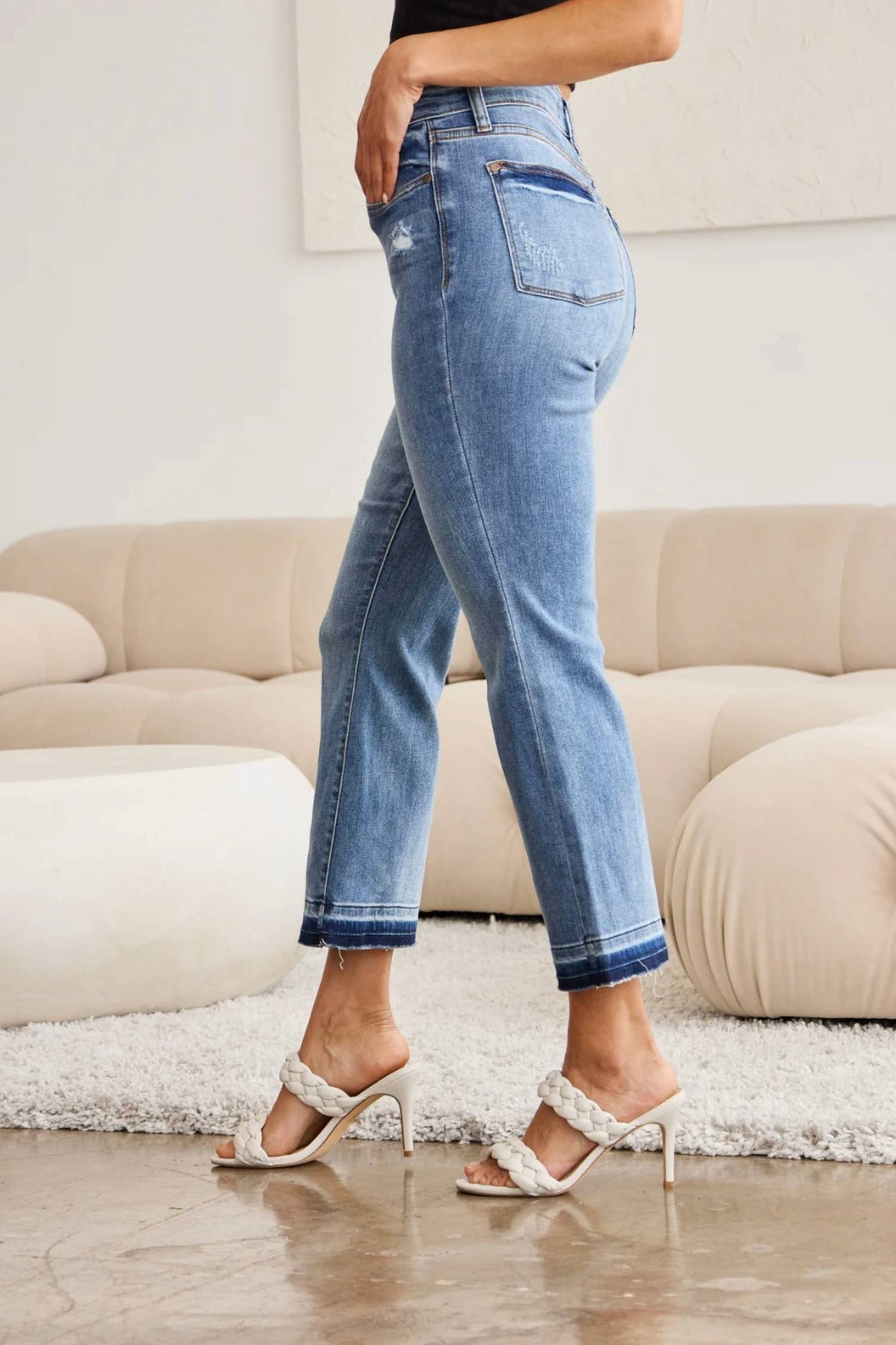 Judy Blue - Mid Rise Release Hem Cropped Bootcut Jeans