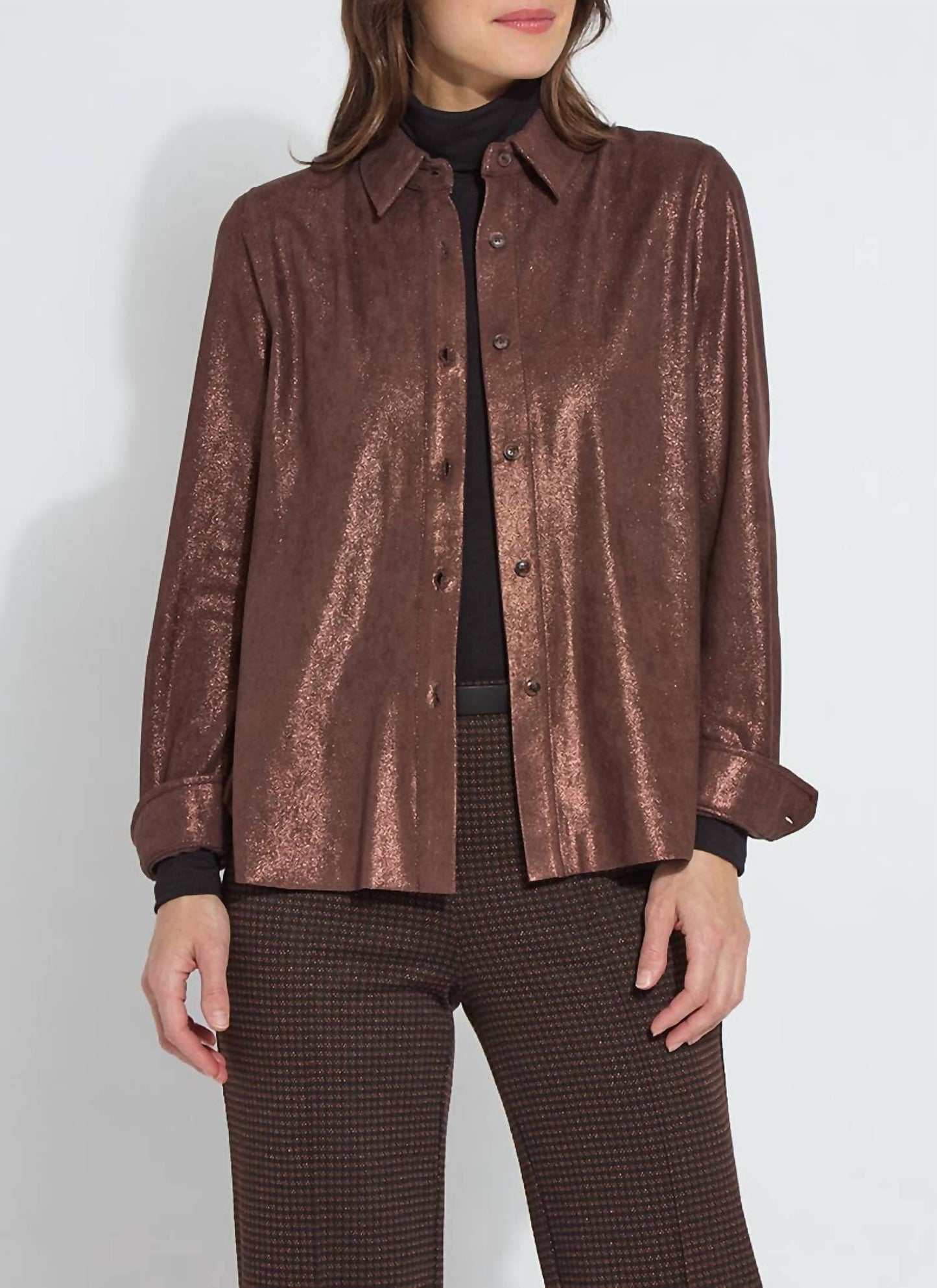Lysse - Connie Patent Foil Vegan Suede Shacket
