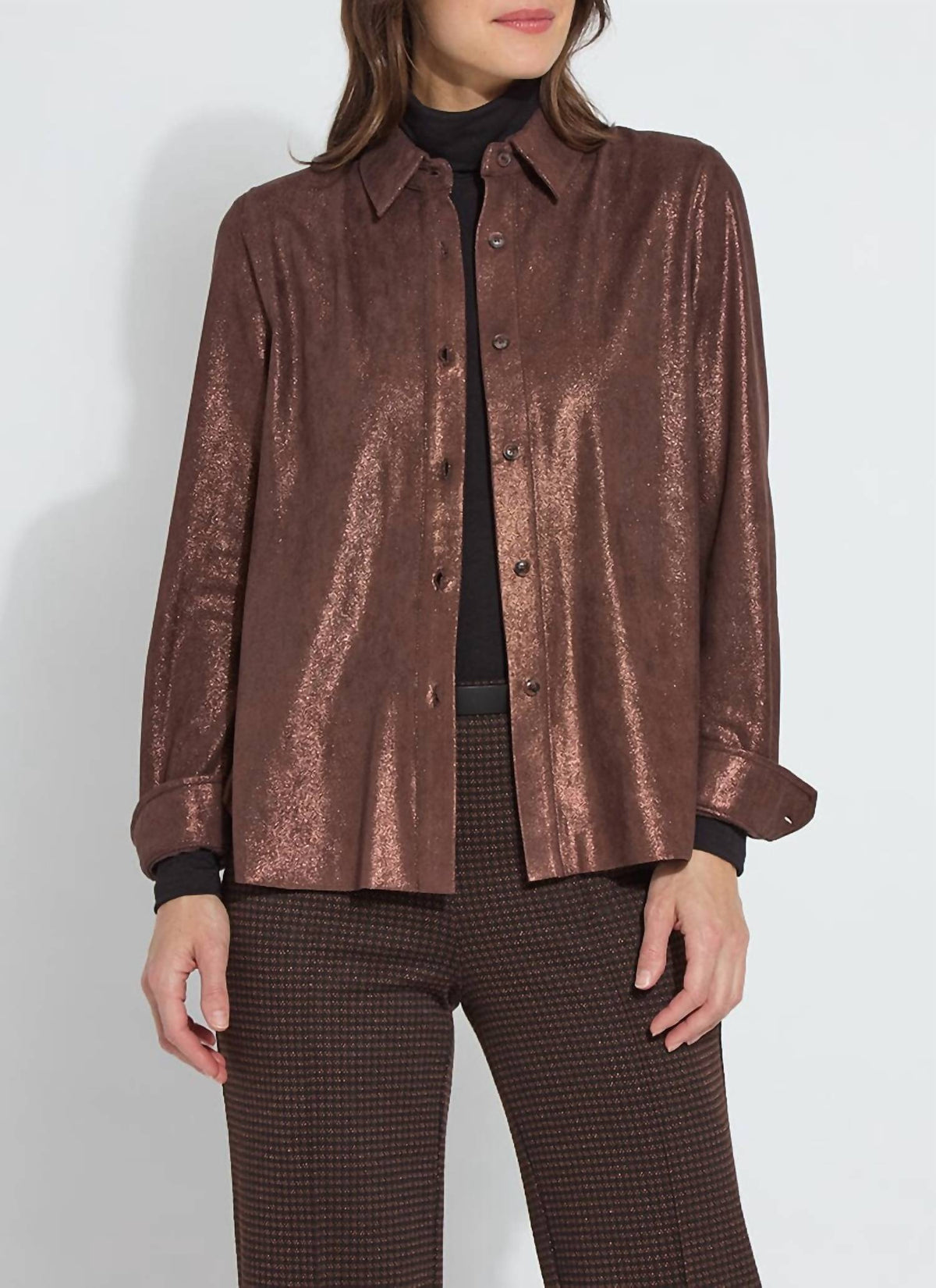 Lysse - Connie Patent Foil Vegan Suede Shacket