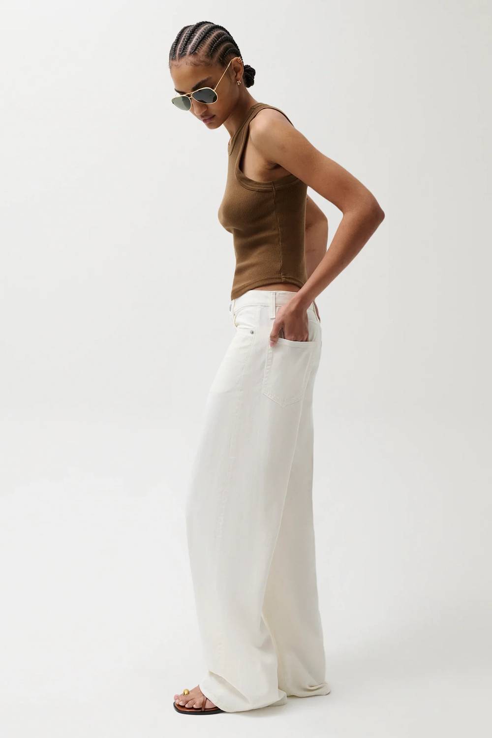 Pistola - Sydney High Rise Linen Bowed Wide Leg Jeans