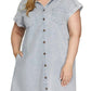 Trendsi - She + Sky Full Size Folded Cuff Button Down Washed Twill Shirt Dress Plus Size