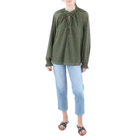 Lauren Ralph Lauren Womens Crochet 1/4-Placket Pullover Top