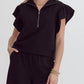 Entro - Half Zip Textured Flutter Sleeve Top