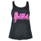 USA Powerlifting Weight Gym Black Tank Top No Sleeves Womens Ladies Tshirt