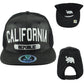 Top Level Cali California Republic Bear Black Flat Bill Leather Snapback Hat Cap