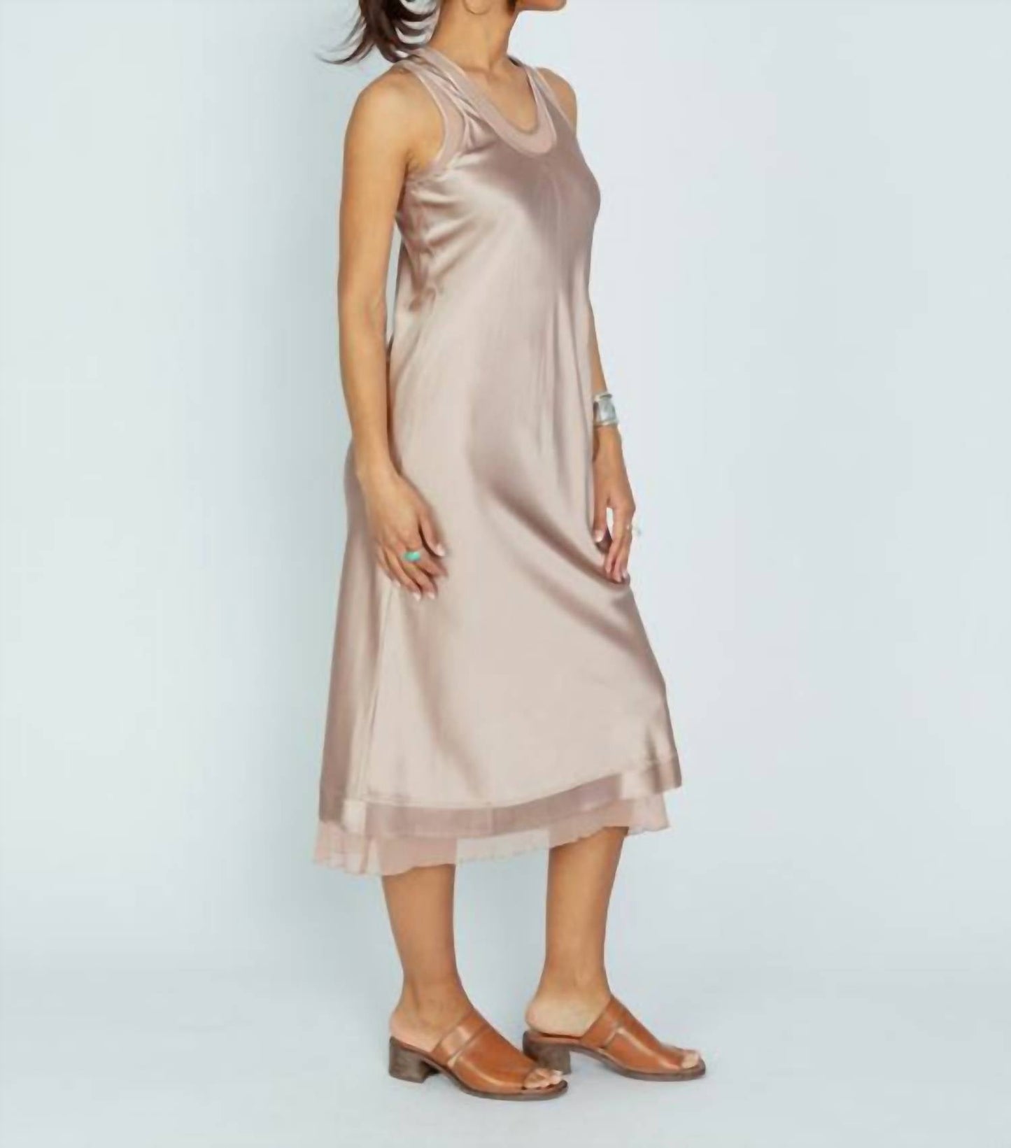 Brazeau Tricot - Women's Silk Charmeuse Racer Back Midi Dress
