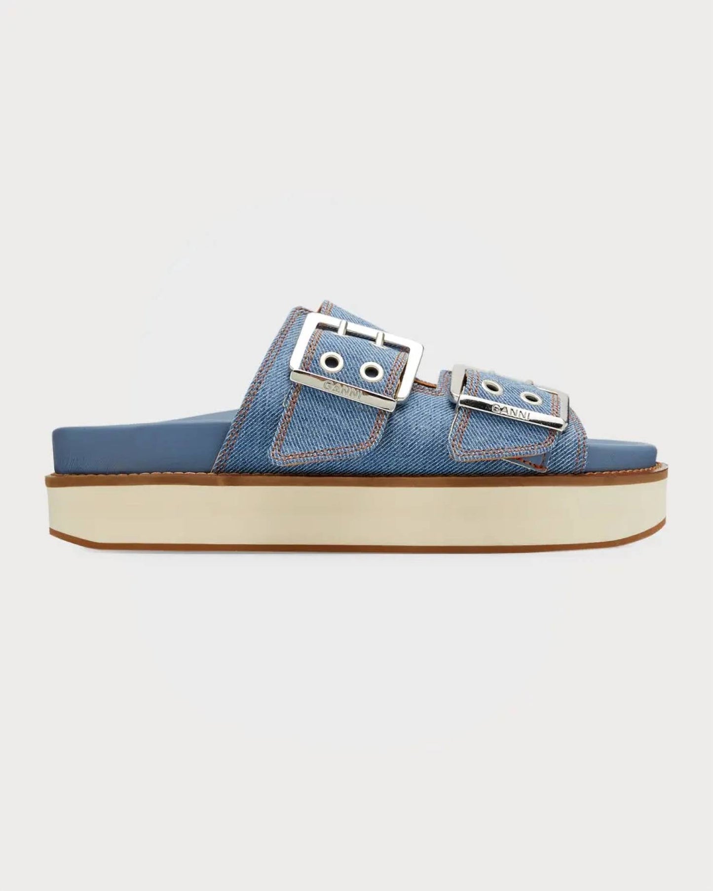 Ganni - Wide Welt Chunky Buckle Sandal Suede Pale Khaki