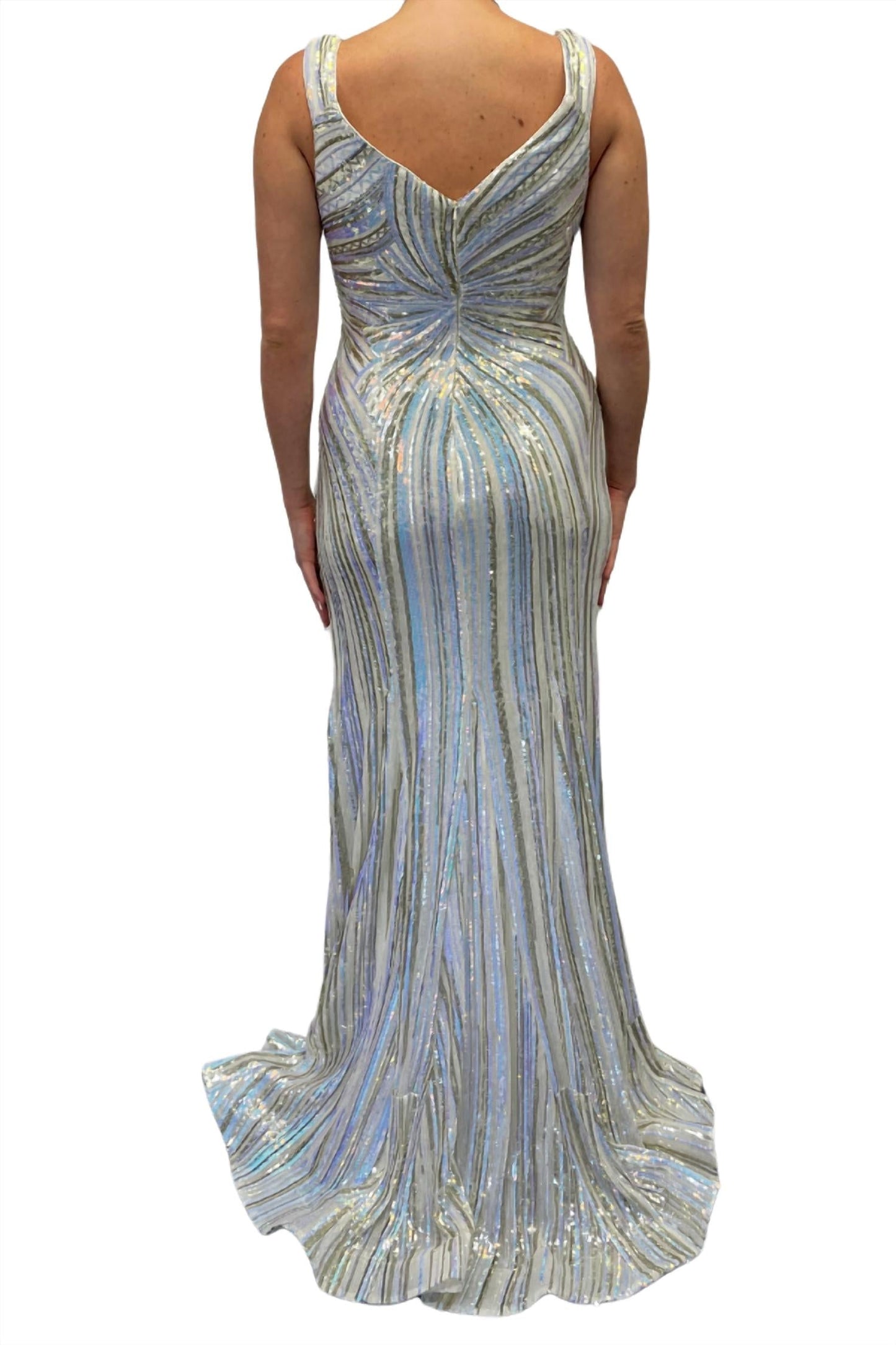 Jovani - V Neck Multi Color Sequin Gown