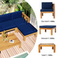 TOPMAX Outdoor 5-Piece Wood Sectional Patio Sofa Set with Blue Cushions