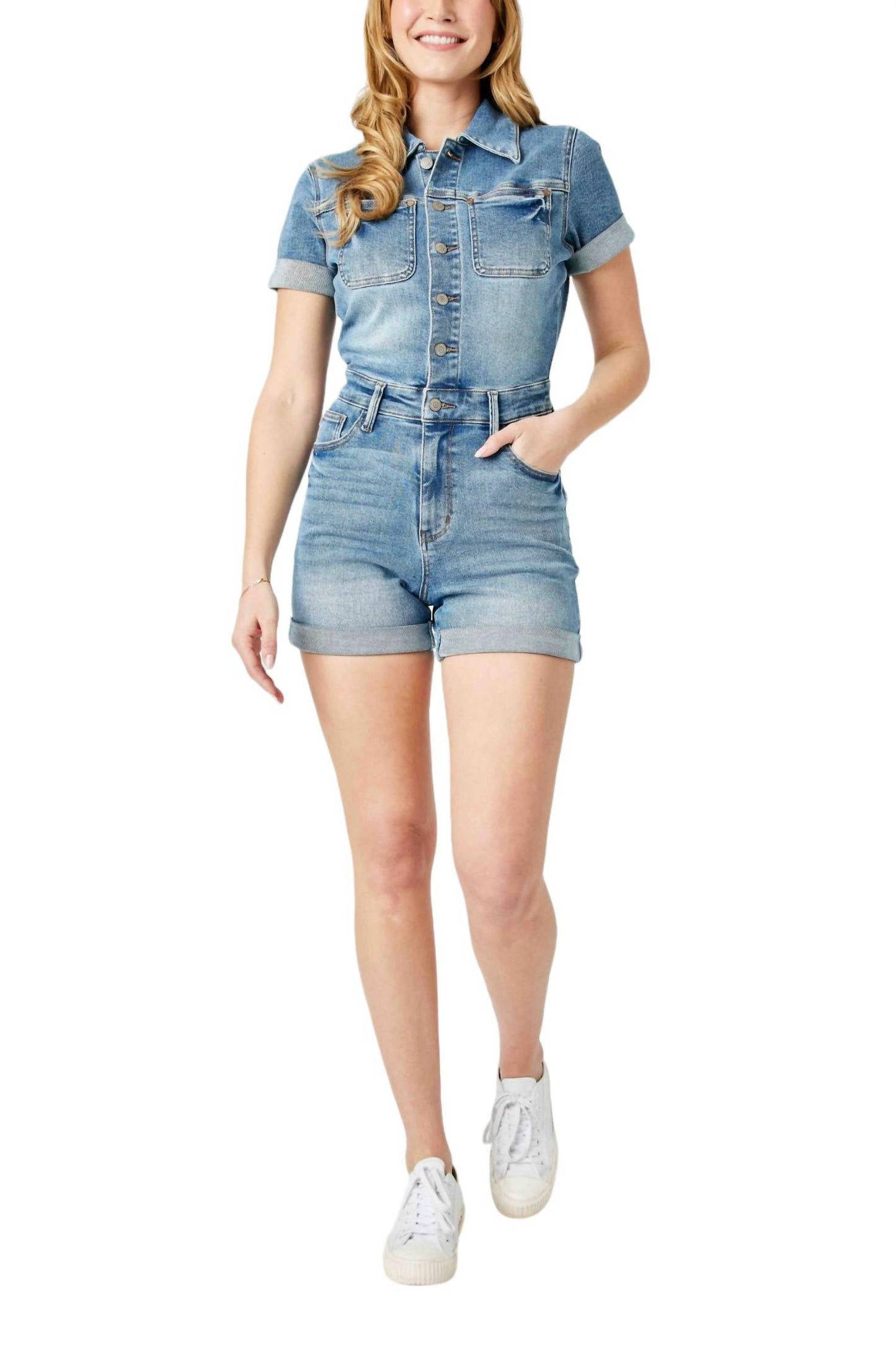 Judy Blue - High Waist Short Sleeve Denim Romper