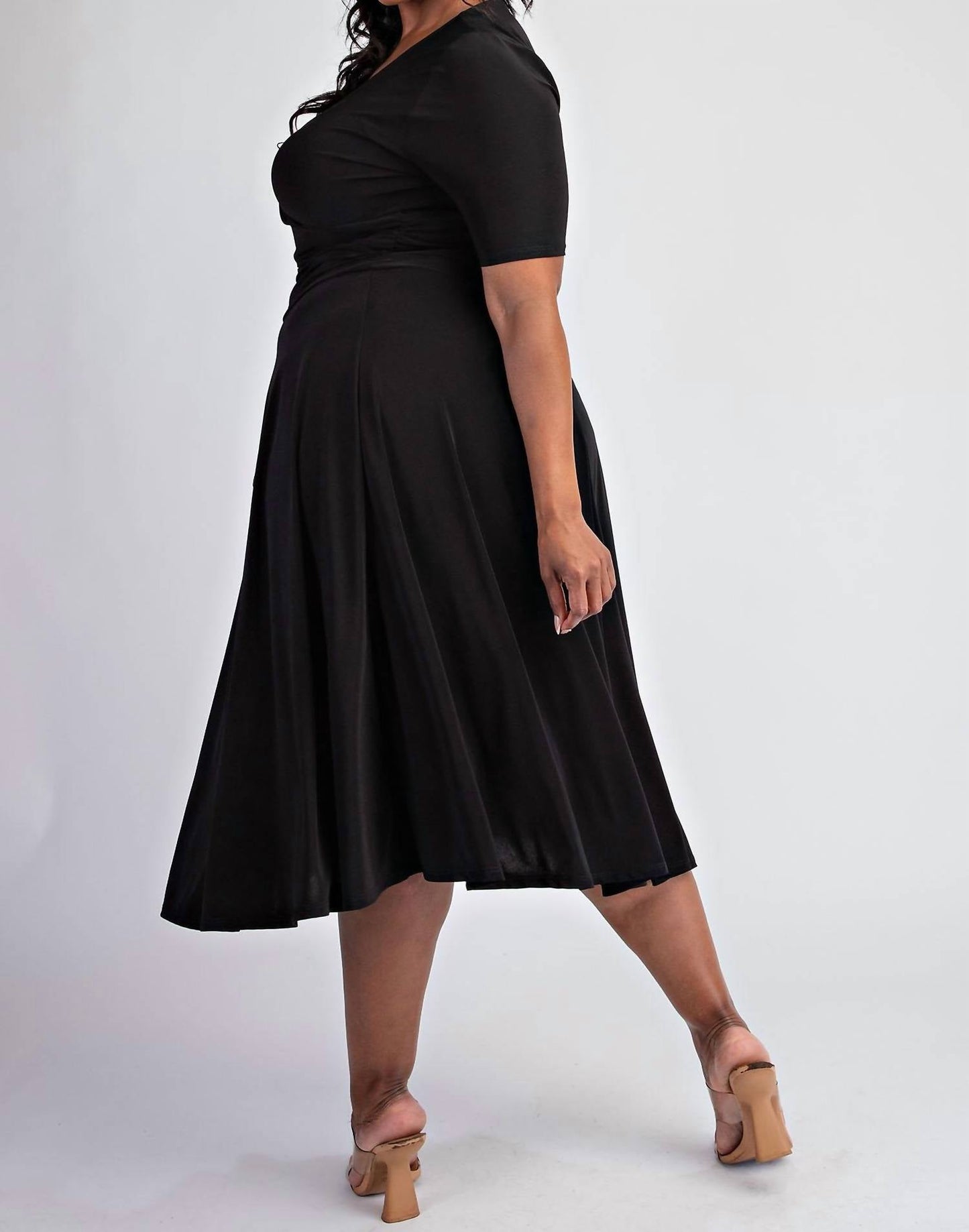 The Curve La - Plus Size Knit Surplice Midi Dress With Full Skirt
