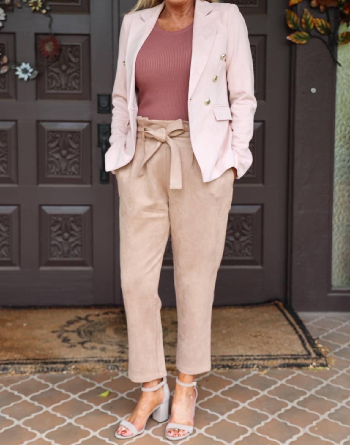 Dolce Cabo - Faux Suede Paper Bag Waist Pant With Tie