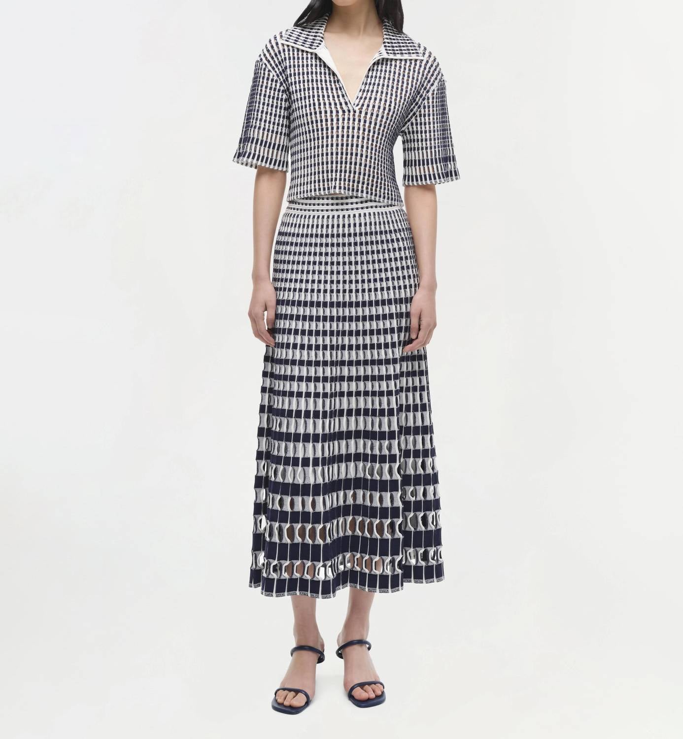 Simkhai - Adley Gingham Knit Cropped Polo
