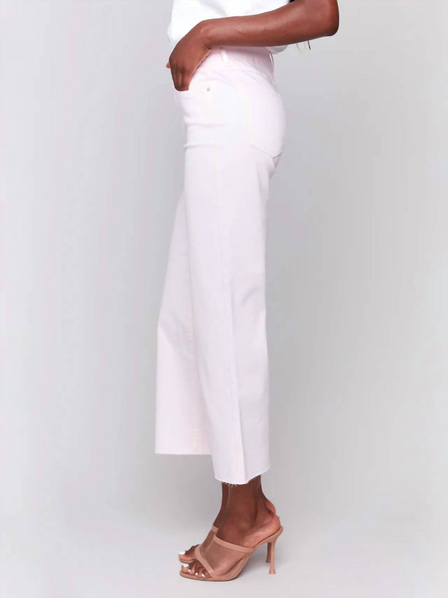 Charlie B - Wide Leg Twill Pants With Raw Edge