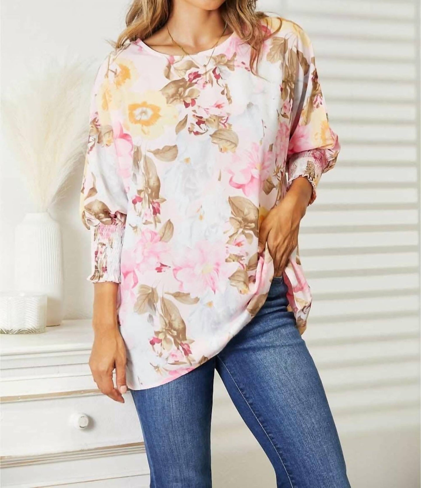 Double Take - Floral Elegance Soft Fabric Blouse