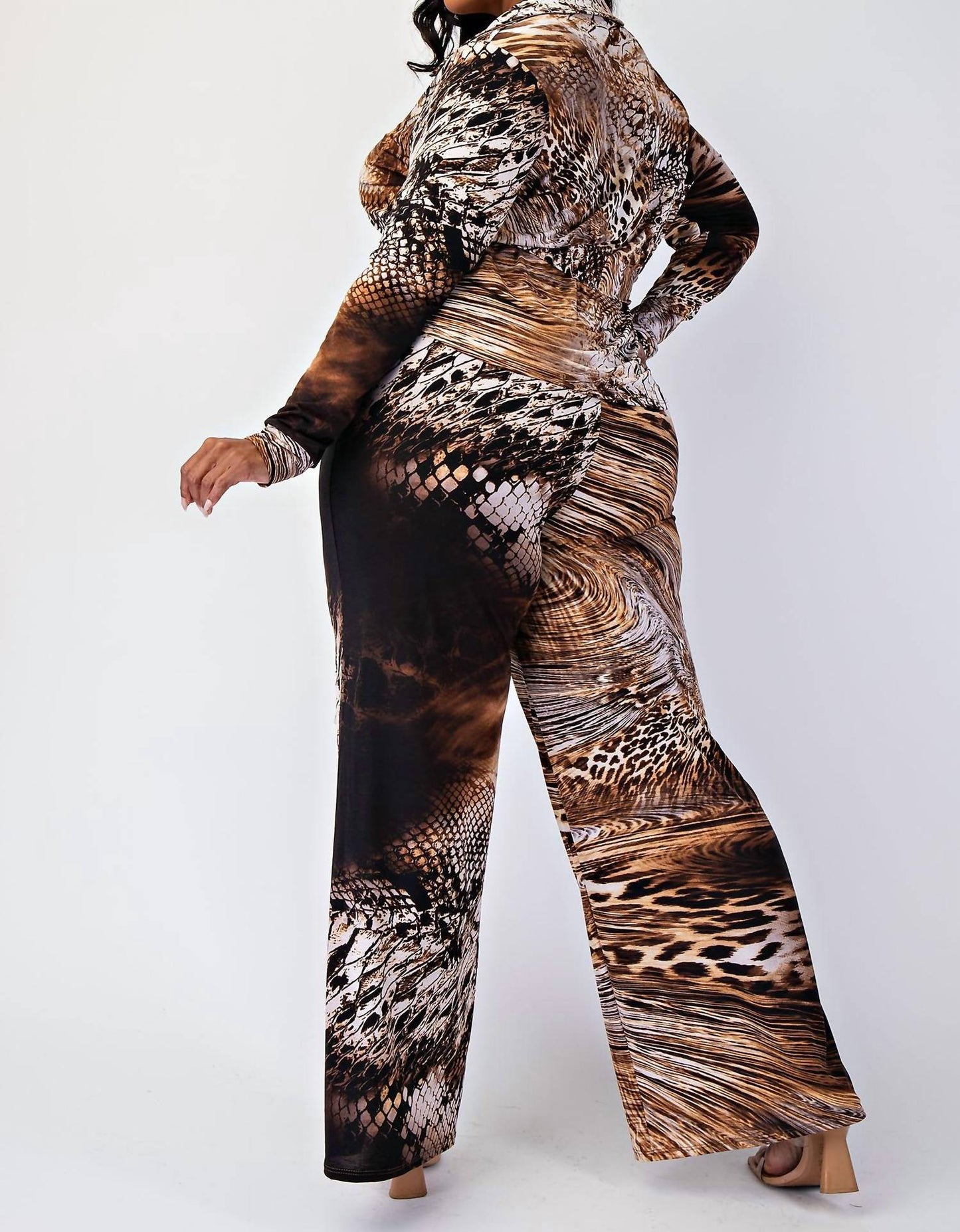 The Curve La - Plus Size Knit Long Sleeve Shirt Top And Wide Leg Pants Set