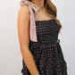 Entro - Floral Print Midi Dress With Pink Shoulder Ties