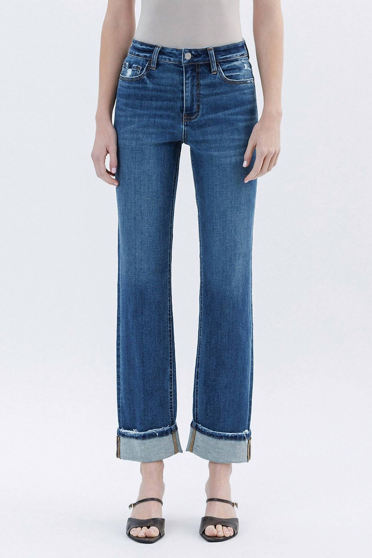 Flying Monkey - Blythe High Rise Cuffed Straight Leg Denim Jeans