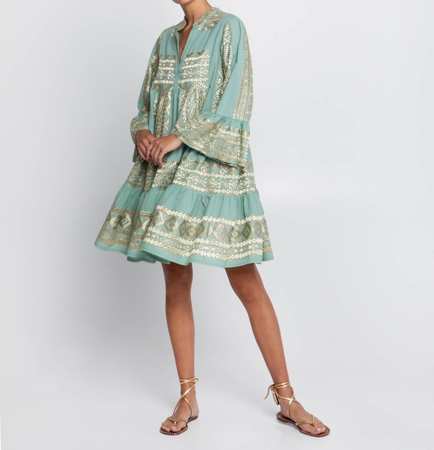 Greek Archaic Kori - Adrianne Short Ruffle Sleeve Dress