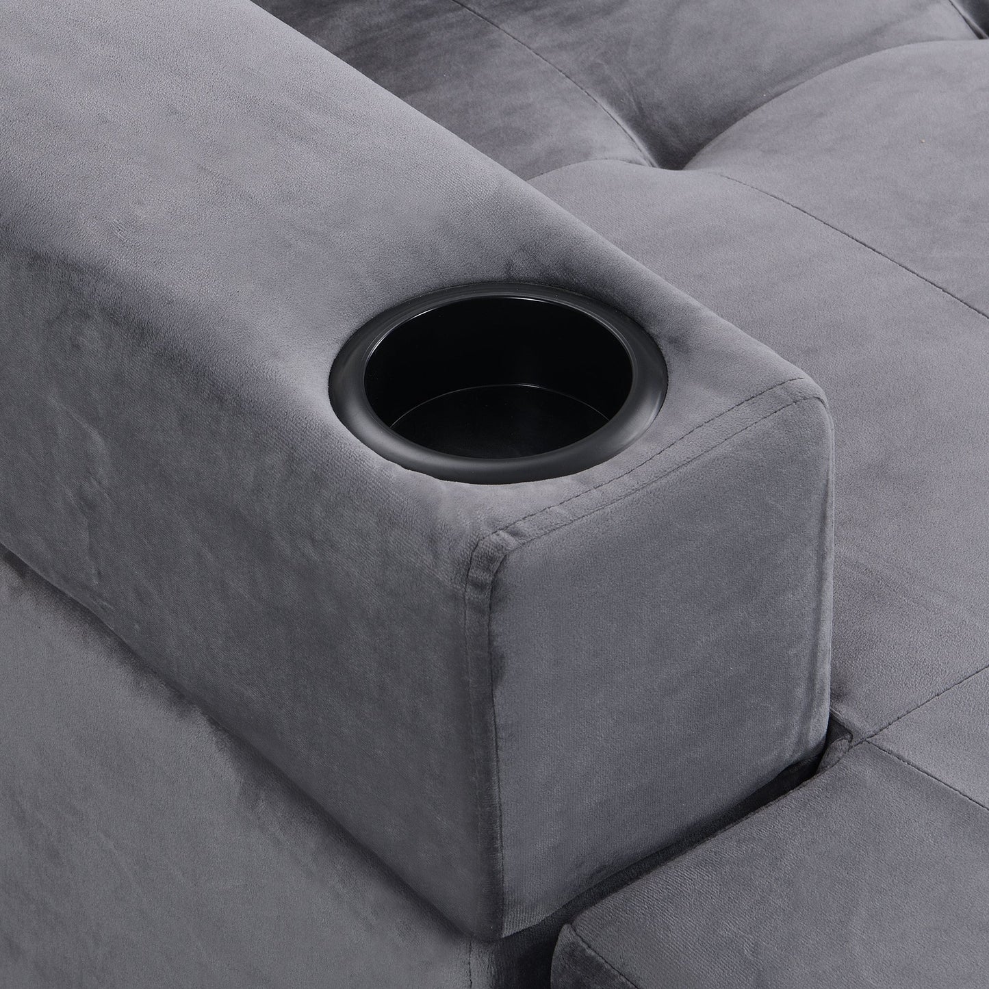 Modern Sectional Sofa Set with L Shape Chaise Lounge and Storage in Grey Velvet Fabric