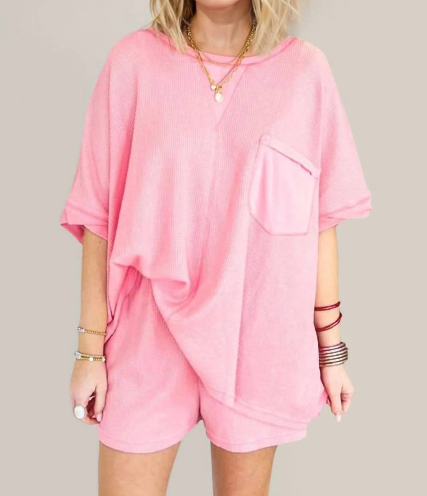Double Take - Chic Basic Two-Piece Round Neck Top and Shorts Set