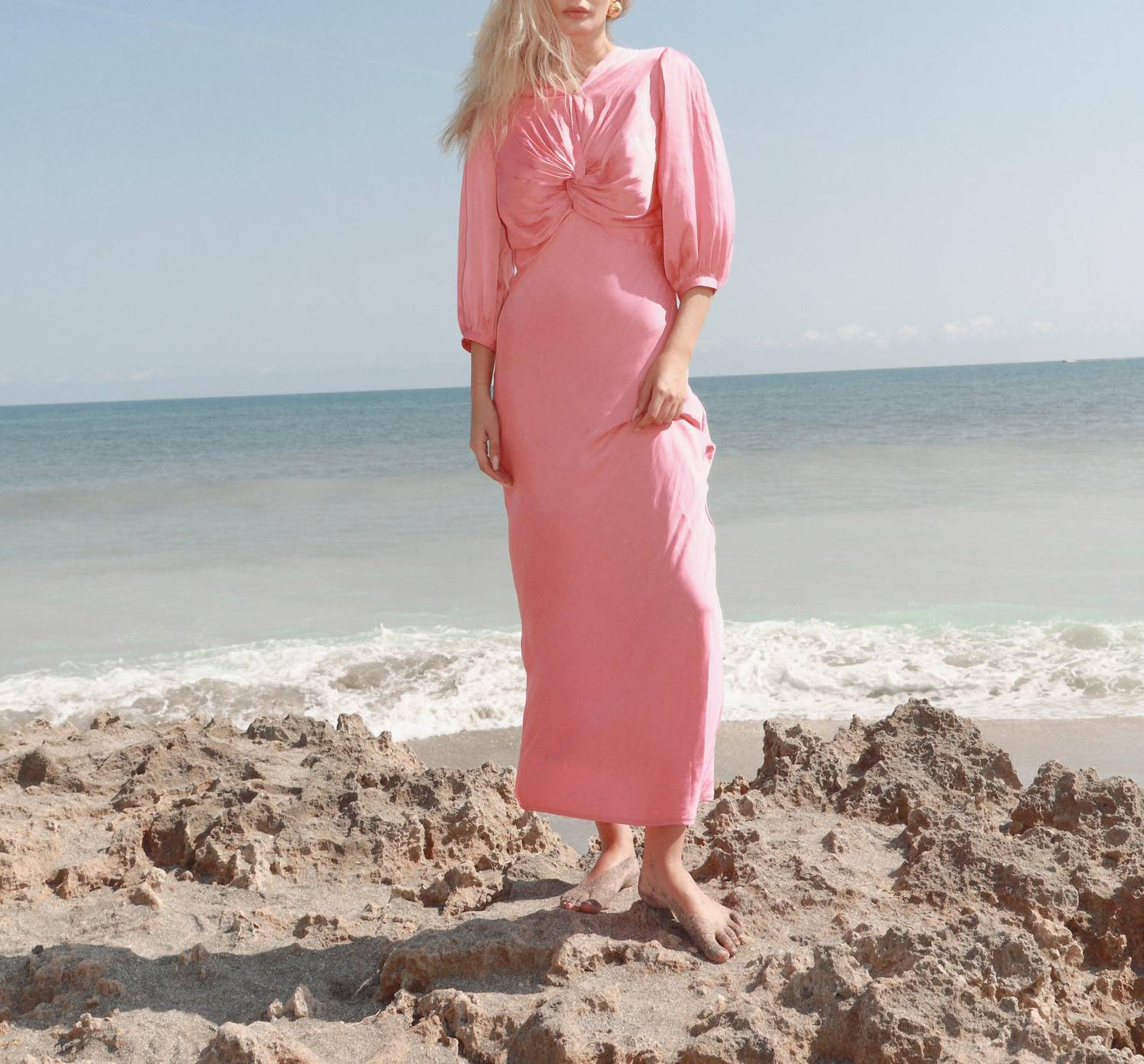 Mima Rosso - Twist Front Silky Maxi Dress