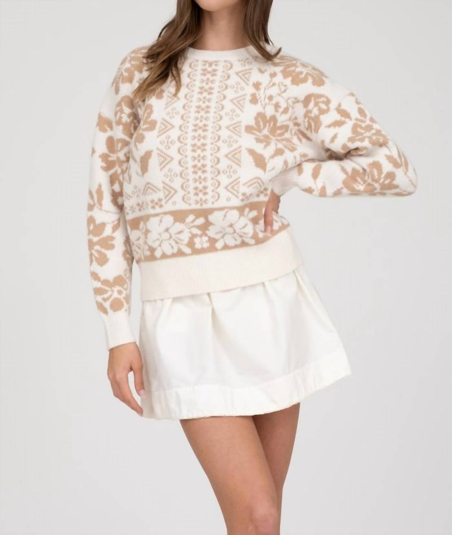 Blu Pepper - Geo Floral Long Sleeve Knit Sweater