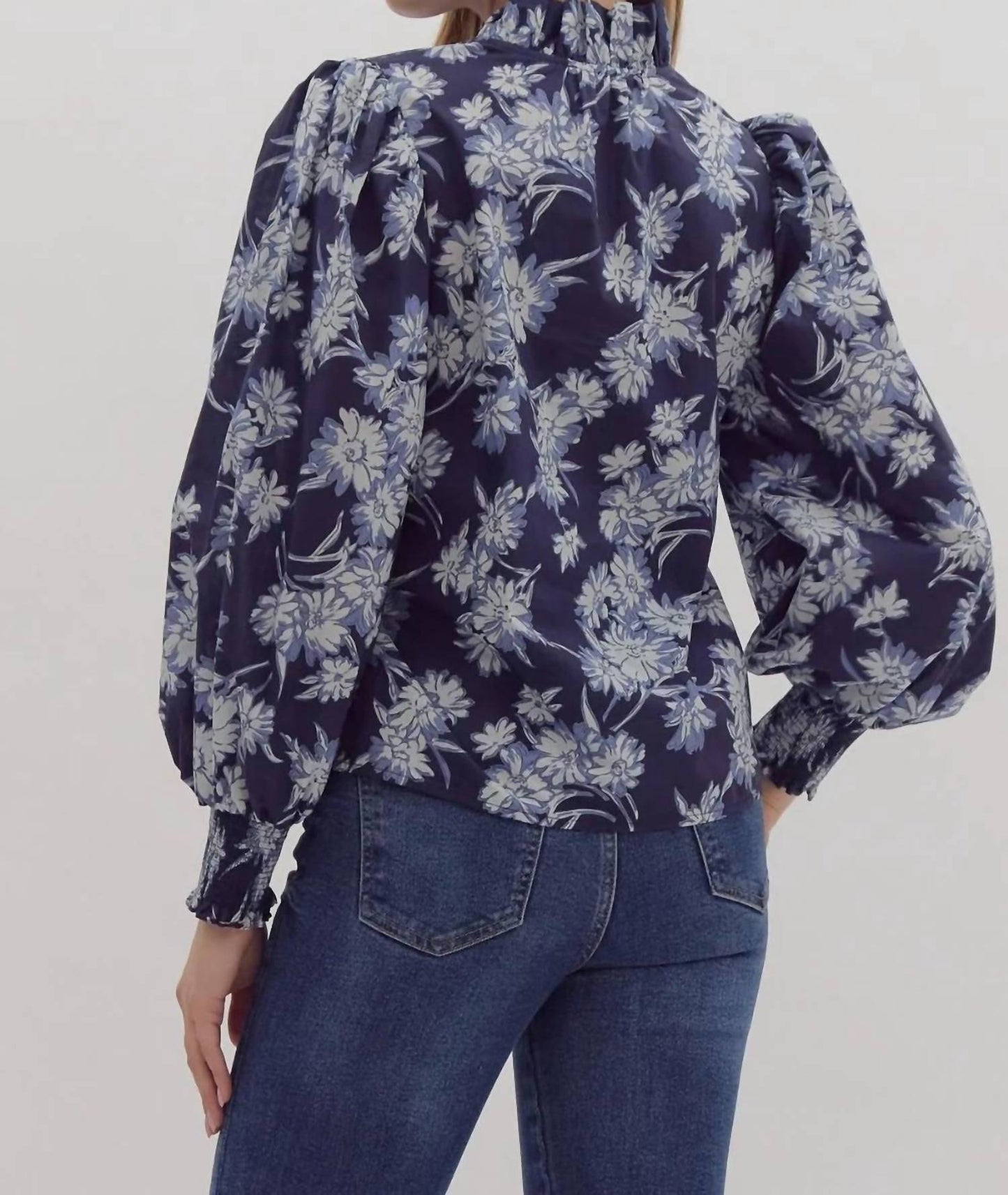 Entro - Ruffle Neck Floral Top