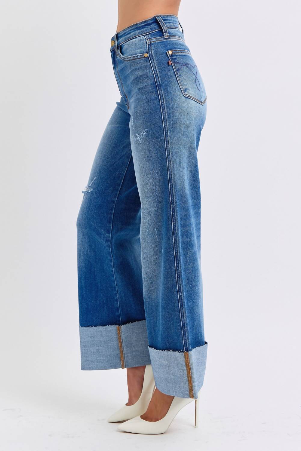 Judy Blue - High Waist Retro Wide Leg With Cuff Jeans
