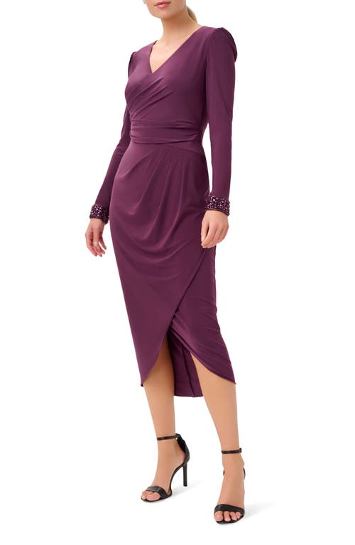 [Adrianna Papell Women's Jersey Long Sleeve Wrap Midi Dress]