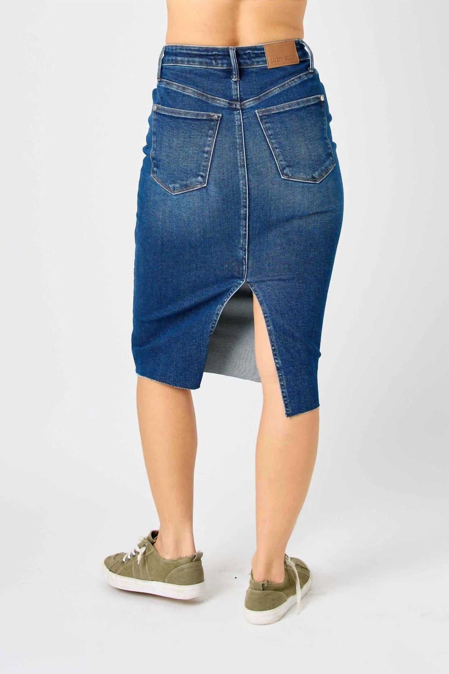 Judy Blue - Mid Length Denim Skirt With Slit In Back