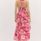 Entro - Halter Bow Tied Tiered Paisley Midi Dress