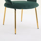Velvet Fabric Dining Chair with Curved Backrest and Golden Metal Legs