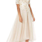 Adrianna Papell - Short Sleeve Embroidered Sequined High Low Hem Mesh Dress
